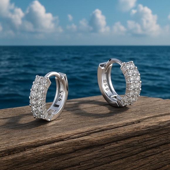 Jewelry - .925 Sterling Silver Mini Hoop Sparkle Zircon Earrings